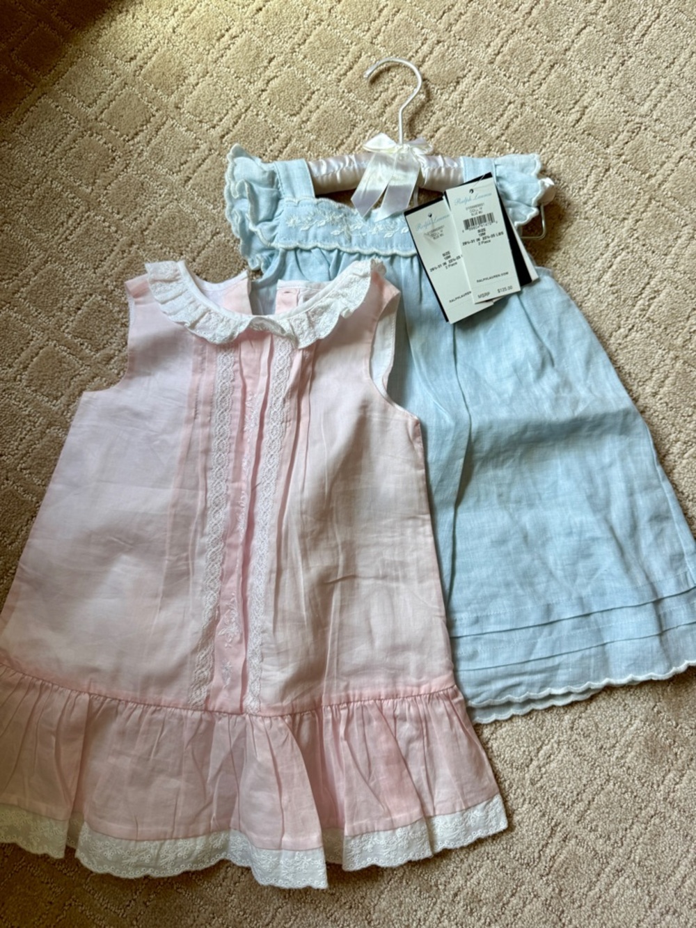 Ralph Lauren Pink & Light Blue Linen Blend Girls Dresses